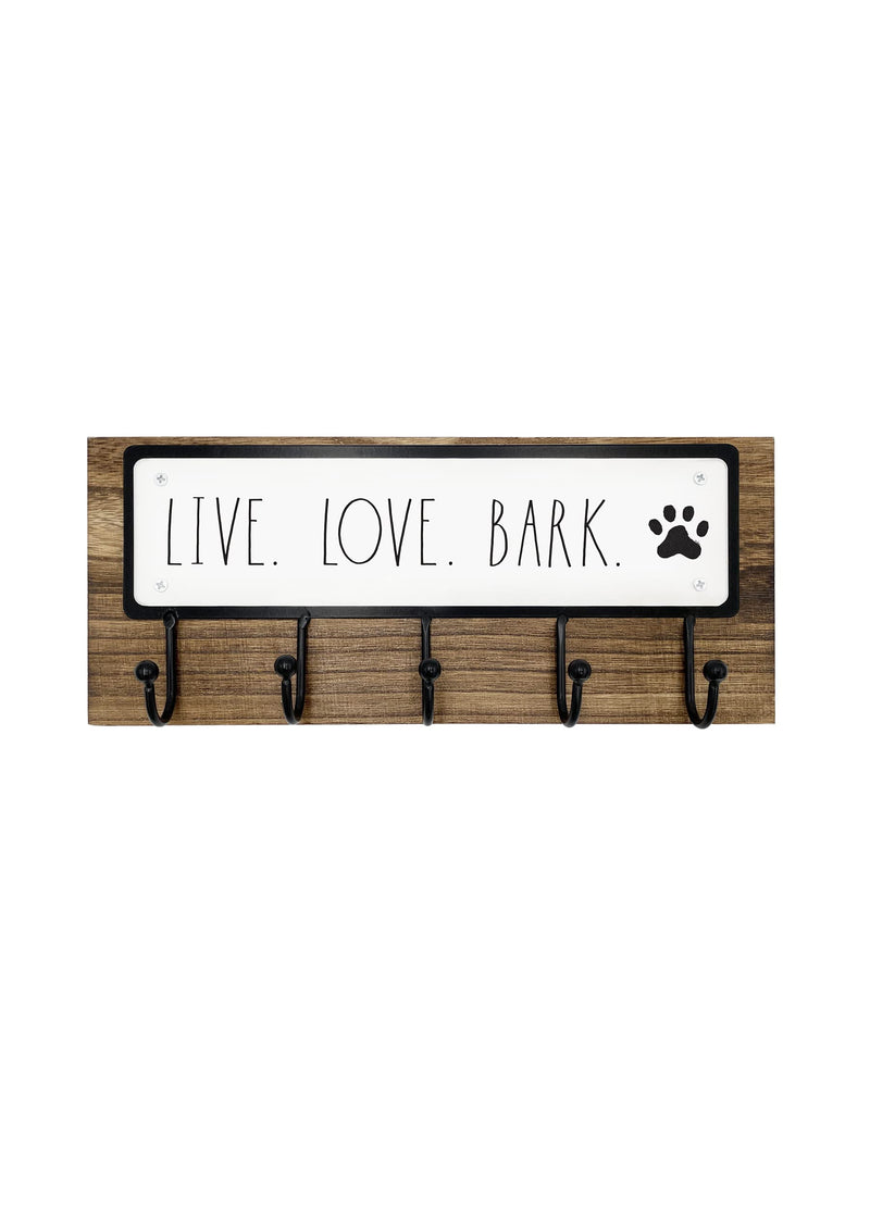Rae Dunn Dog Leash Holder for Wall - Cute Dog Leash Hook Holder and Wall Mount Hanger Organizer for Pet Items, Keys, Collar and Leashes - Pet Themed Messages with Paw Print - Dark Wood Live. Love. Bark (Dark Wood) - PawsPlanet Australia