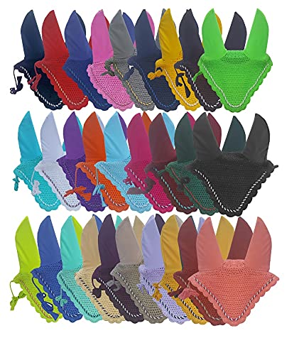 Horse Ear Bonnet Fly Veil Crochet Equestrian with Piping 30 Color Full/COB/Pony (Medium/COB, Pink) MEDIUM / COB - PawsPlanet Australia