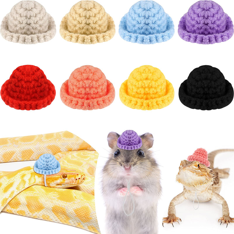 8 Pieces Mini Cute Pet Hat with Adjustable Elastic Chin Strap, Snake Hamster Lizard Guinea Pig Knitted Hat Small Reptile Animal Decoration Supplies Lovely Accessories - PawsPlanet Australia