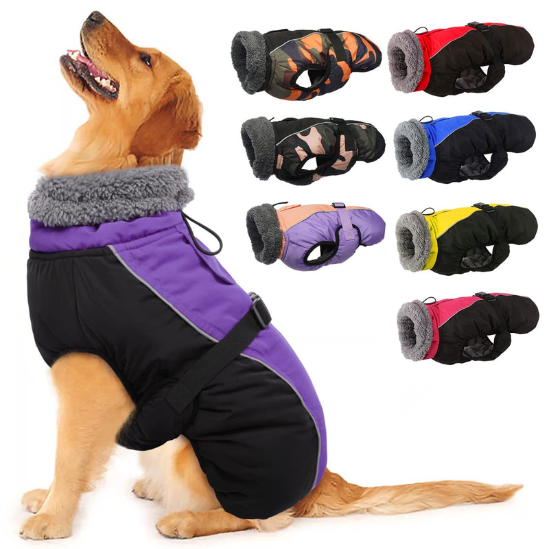 IECOii Extra Warm Dog Coat Reflective Adjustable Dog Jacket Dog Winter Coat with Buckle Fleece Turtleneck Dog Jacket for Cold Weather Soft Winter Coat for Small Medium Extra Large Dogs X-Large Purple - PawsPlanet Australia