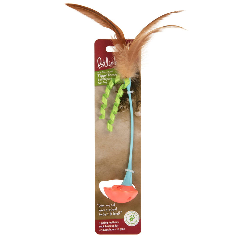 Petlinks Tippy Teaser Self Righting Rocking Feather Cat Toy - Blue/Orange, One Size Set of 1 - PawsPlanet Australia