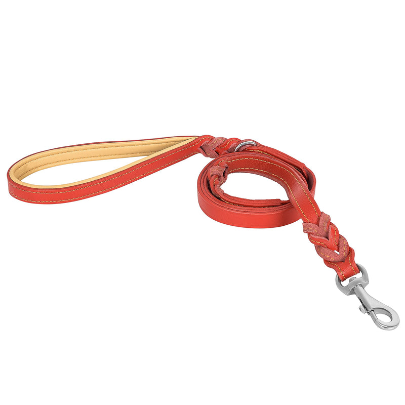 Riparo Leather Dog Leash 6ft with 2 Handles Padded Traffic Handle for Extra Control, Leather Dog Leashes for Large Breed Dogs Training Walking Heavy Duty Leashes for Dogs (Red, L: 3/4" x6ft) Red L: 3/4"x6ft - PawsPlanet Australia