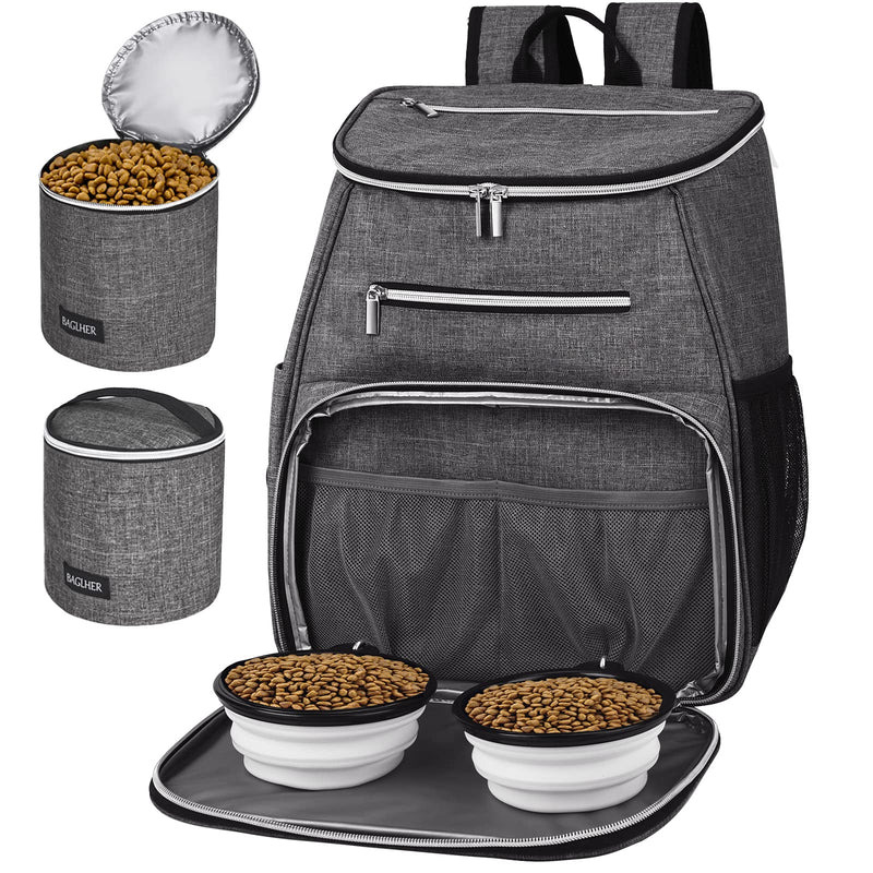 BAGLHER 丨Dog Travel Bag Backpack, Airline Approved Pet Supplies Backpack, Dog Travel Backpack with 2 Silicone Collapsible Bowls and 2 Food Baskets Grey - PawsPlanet Australia