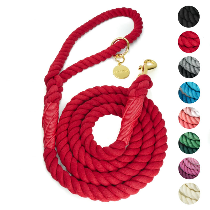 DJANGO Cotton Rope Dog Leash 5ft – Handcrafted Dog Leash and Red Braided Leash for Small, Medium, and Large Dogs – Durable 5 Foot Training Lead with Gold Hardware – Crimson Red - PawsPlanet Australia