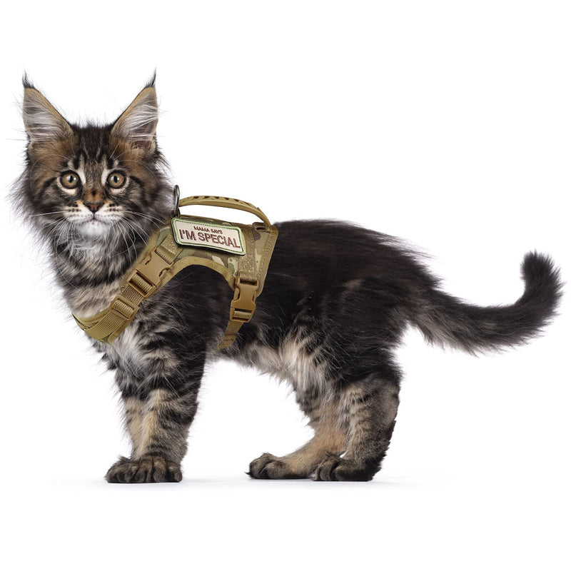 Tactical Cat Harness for Walking Escape Proof, Soft Mesh Adjustable Pet Vest Harness for Large Cat,Small Dog (L, Khaki) kaqi-camo - PawsPlanet Australia