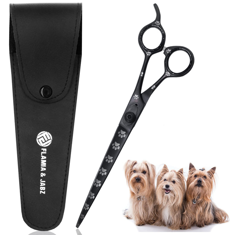 Professional Dog Grooming Scissors/Shears, Straight, with Paw Prints for Dogs, Cats & Pets (Right Handed, Black, Stainless Steel 8 Inch) Straight Scissors - PawsPlanet Australia