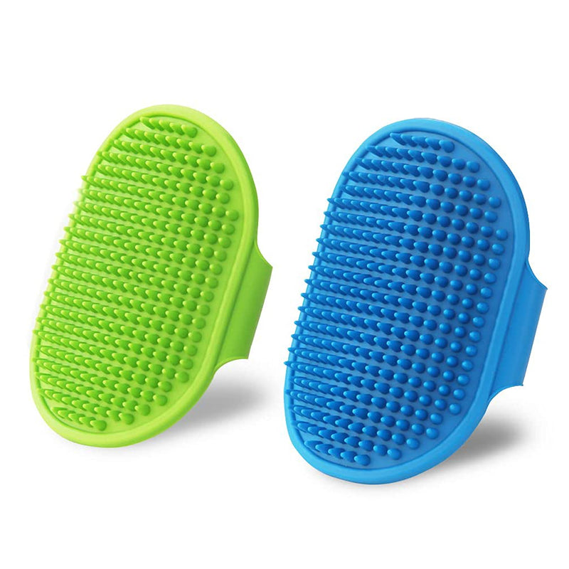 2 Pack Dog Grooming Brush - Dog Cat Bath Soothing Massage Rubber Brush - Pet Bath Brush with Adjustable Ring Handle Suitable for Long Short Haired Pet, Green - PawsPlanet Australia