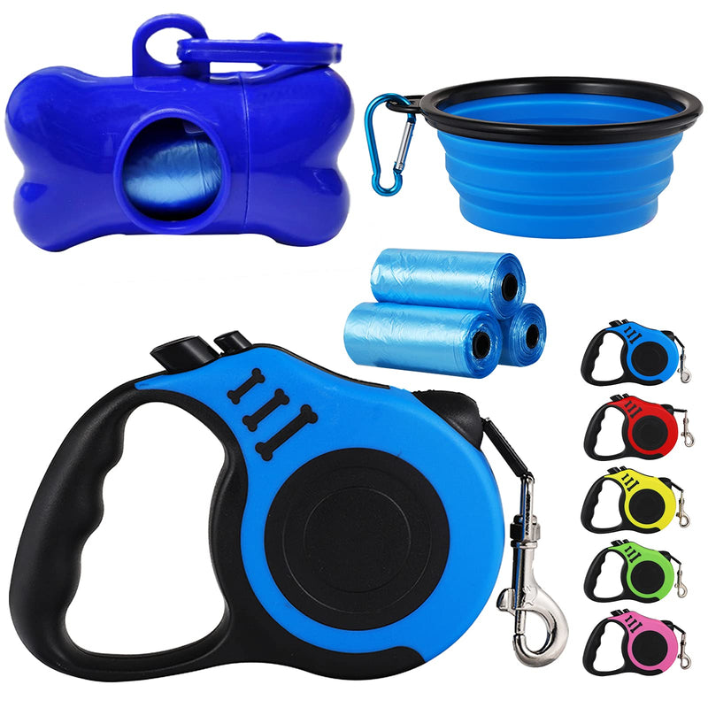 Retractable Dog Leash,Heavy Duty Dog Leash Retractable,Dog Walking Leash for Small Dog or Cat up to 26 lbs,360° Tangle-Free Strong Nylon Tape,Anti-Slip Handle,with Waste Bag Dispenser(16FT Blue) 16FT - PawsPlanet Australia