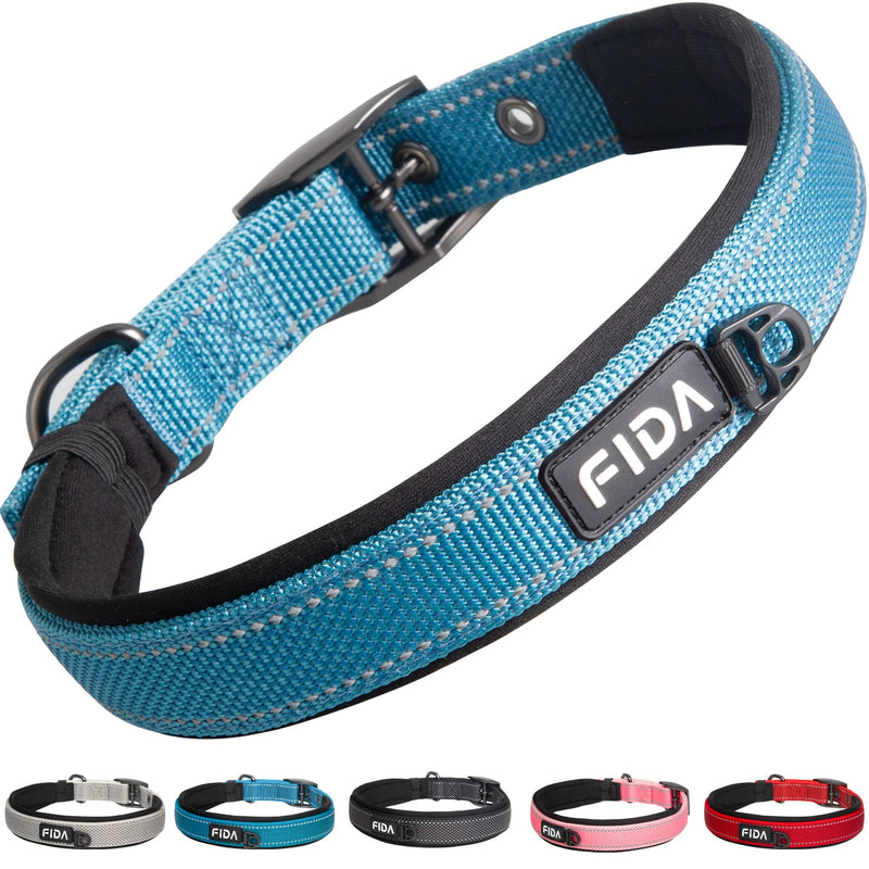 Fida Heavy Duty Dog Collar, Ultra Comfortable Soft Neoprene Padded, Adjustable Reflective Nylon Pet Collar with Durable Metal Belt Buckle for Small Breeds (S, Blue) Small(11”-14.5“) - PawsPlanet Australia
