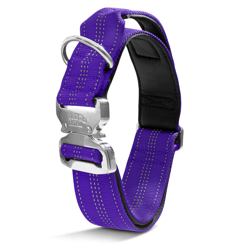 Black Rhino - Tactical Dog Collar Ultra-Soft Neoprene Padded Dog Collars for Medium, Large, XL Dogs | Heavy Duty Metal Buckle | Padded Handle for Dog Training (XL, Purple) - PawsPlanet Australia