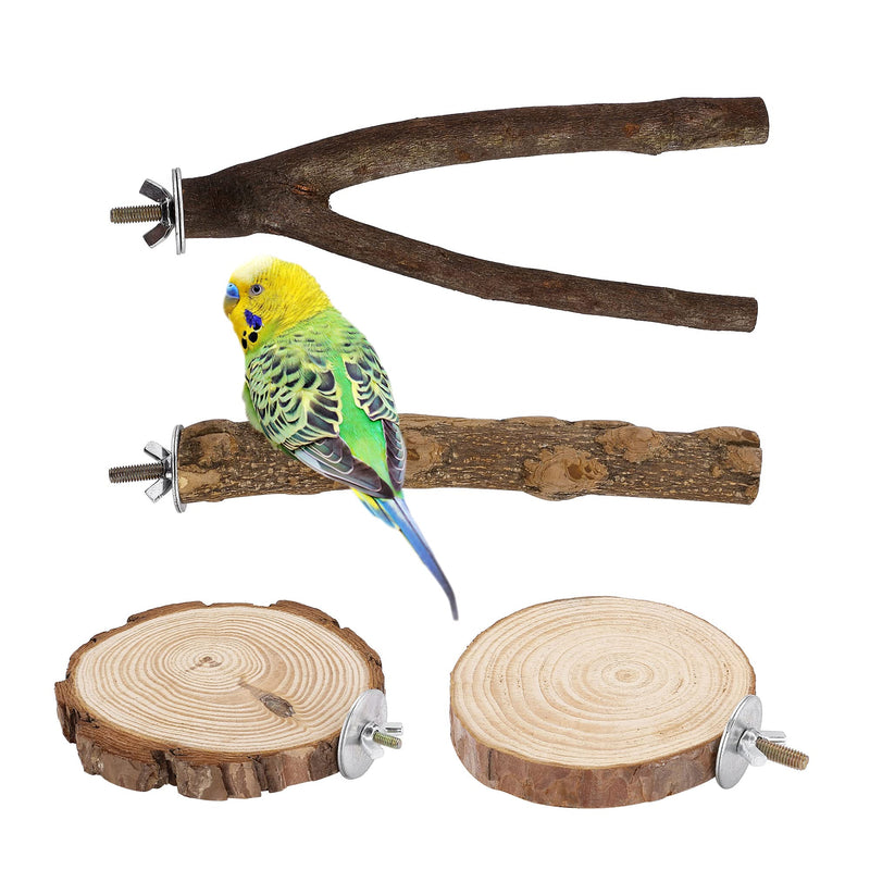 Mogoko Natural Wood Bird Perches Birdcage Stands Parrot Perch Stand Perch Platform Cage Accessories Cockatiel Toys for Budgies Parakeets Lovebirds 1Y+1I+2O - PawsPlanet Australia