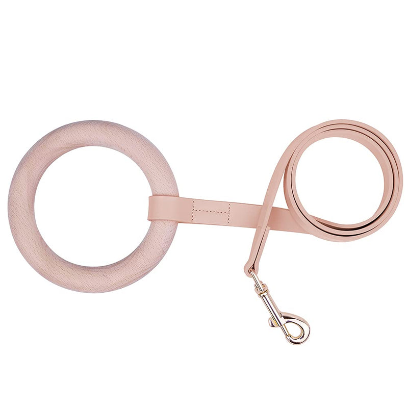 Microfiber Soft Leather Dog Leash -Wood Handle Girl Puppy Leash Made of Faux Leather - with Gold Alloy Hardware, Beech Ring - Fashion Accessories for Pets - Pink, Small, 47.2" Long Small- Length 3.94 feet Leash:PeachPink - PawsPlanet Australia