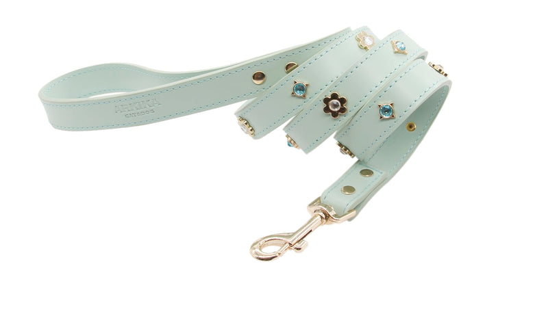 PU Leather Rhinestone Pet Leash - Green Leather Dog Leash - Soft, Padded & Comfortable for Female Dogs and Cats, Stylish for Walking & Running, Diamond Crystals & Metal Flowers - M 4FT Leash(M)-4ft LSH:Green - PawsPlanet Australia