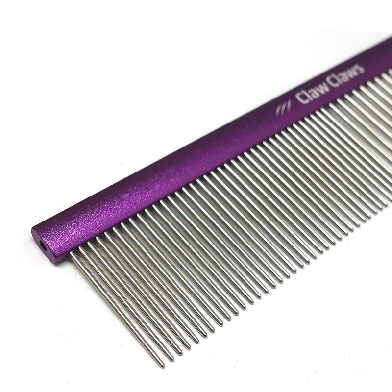 Claw Claws Greyhound Comb with Oval Handle for Dogs and Cats, Removing and Shedding Matted, Tangled Hair, Metal Comb with Stainless Steel Pins, Detangling Grooming Tool, Pet Comb (Purple-50% fine pins, Small) Purple-50% fine pins - PawsPlanet Australia