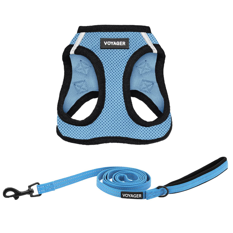 Voyager Step-in Air All Weather Mesh Harness and Reflective Dog 5 ft Leash Combo with Neoprene Handle, for Small, Medium and Large Breed Puppies by Best Pet Supplies - Blue, Small S (Chest: 14.5 - 16") Leash Harness Set (Baby Blue Base) - PawsPlanet Australia