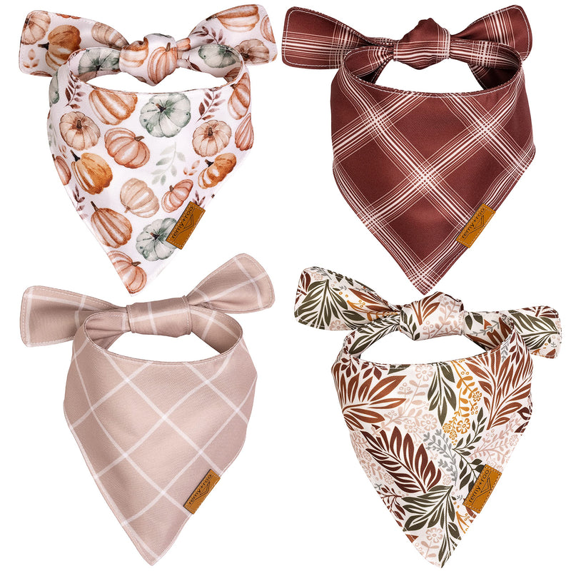 Remy+Roo Fall Dog Bandanas 4 Pack - Amber Set, Premium Durable Polyester Fabric, Patented Curved Design, Adjustable Fit for Small, Large, and XL Dogs, Trendy Patterns, Dog Fall Bandanas (Small) - PawsPlanet Australia