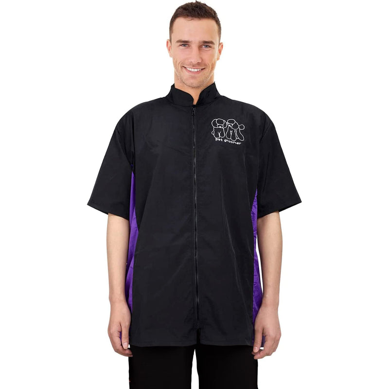 Noverlife Short Sleeves Pet Grooming Workwear with Full Zipper, 3XL Size, Anti-Static Pet Beautician Smock, Lightweight Pet Groomer Cosmetologist Uniforms Style Dog Cat Grooming Jacket for Men Women 3XL（Pack of 1) - PawsPlanet Australia