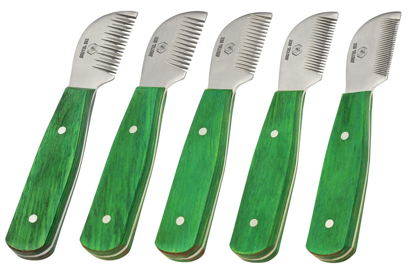 Bee Dog Grooming Coat Stripping Knife Stripper Trimmer Tool Wooded Handle Stripping Knives Set of 5 in Stainless Steel Non-Slip Tools for Grooming Dogs (GREEN) GREEN - PawsPlanet Australia