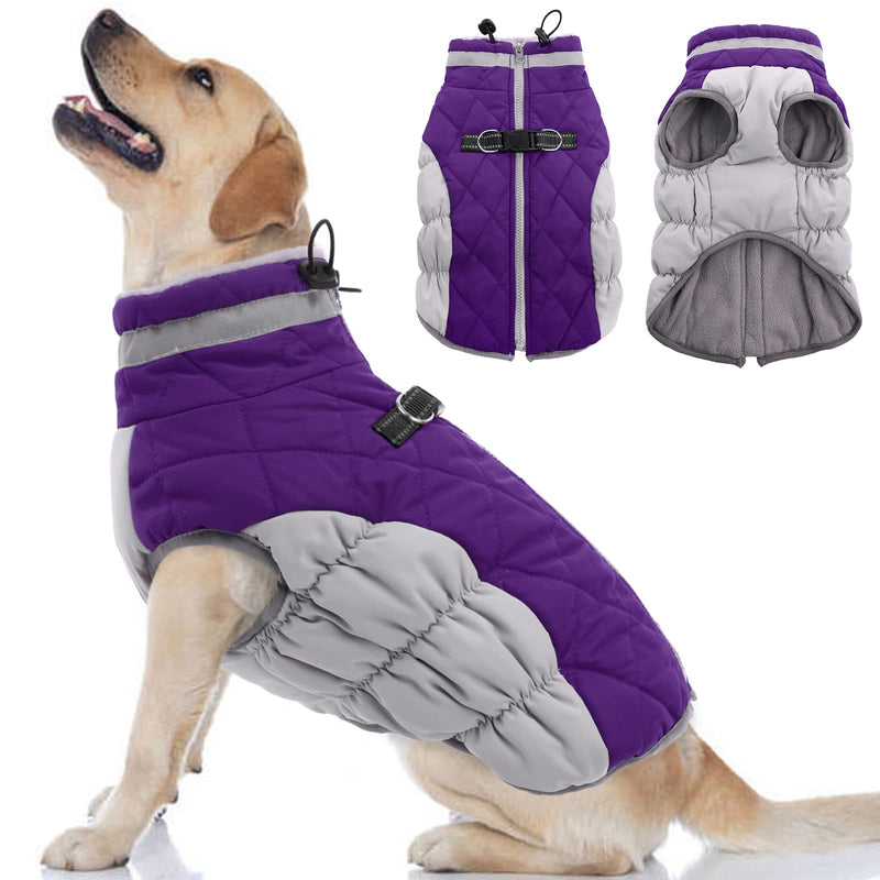 Dog Coat, Dog Jackets for Large Dogs, Dog Winter Coat with Harness Built in, Dog Cold Weather Coats Waterproof, Reflective Dog Snowsuit, Dog Winter Jacket Windproof Dog Puffer Jacket Purple 2XL XX-Large - PawsPlanet Australia