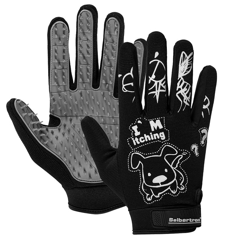 Seibertron Patented P.G.M.G-1 Pet Hair Remover/Deshedding Grooming Gloves Seven Sizes Fit All Works for Dogs, Horses, Cats and Other Animals Short Fur(1-Pair) Adult Black XL adult XL adult size black - PawsPlanet Australia