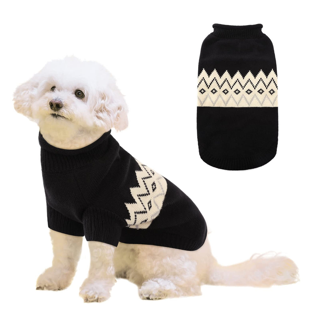 Queenmore Warm Dog Sweater, Soft Pet Knitwear, Knitted Pullover, Winter Pet Clothes for Small Medium Dogs Cats Large Black