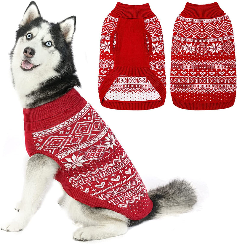 HOMIMP Dog Sweater Argyle - Warm Sweater Winter Clothes Puppy Soft Coat, Ugly Dog Sweater for Small Medium and Large Dogs, Pet Clothing Boy Girl Red - PawsPlanet Australia