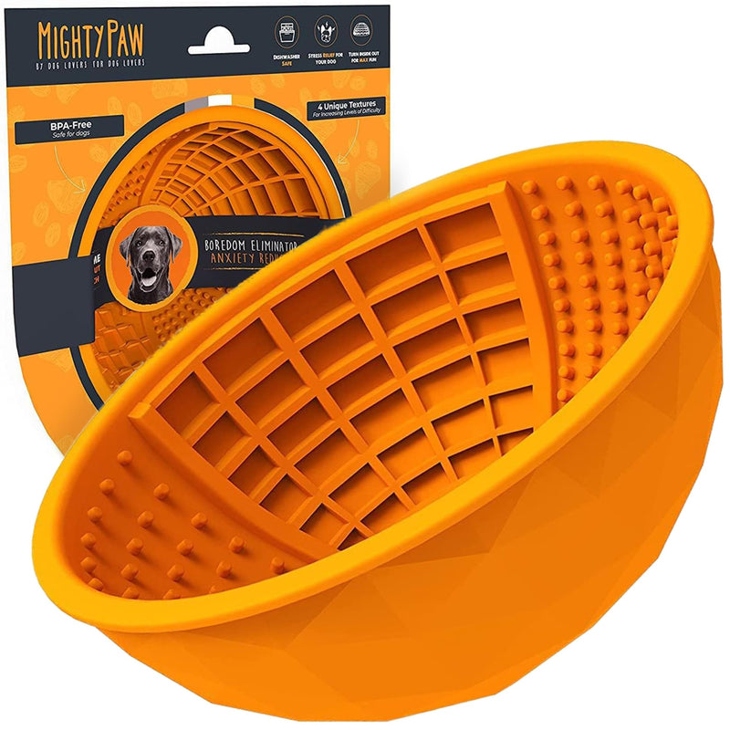 Mighty Paw Dog Slow Feeder Bowl - Interactive BPA-Free Silicone Lick Bowl for Dogs - Easy to Clean, Keeps Dogs Entertained, Provides Mental Enrichment Orange - PawsPlanet Australia