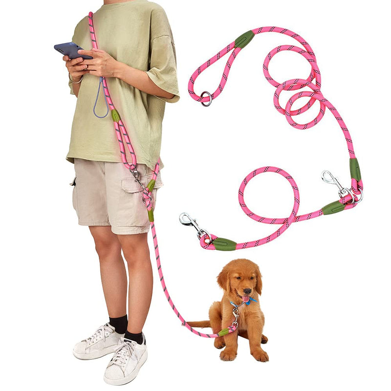 pawstrip Hands Free Dog Leash Waist & Crossbody Rope with Slip Lead Durable for 2 Dogs Nylon Reflective Heavy Duty Hiking Bungee Leash for Small Large Dogs (Pink) Pink - PawsPlanet Australia