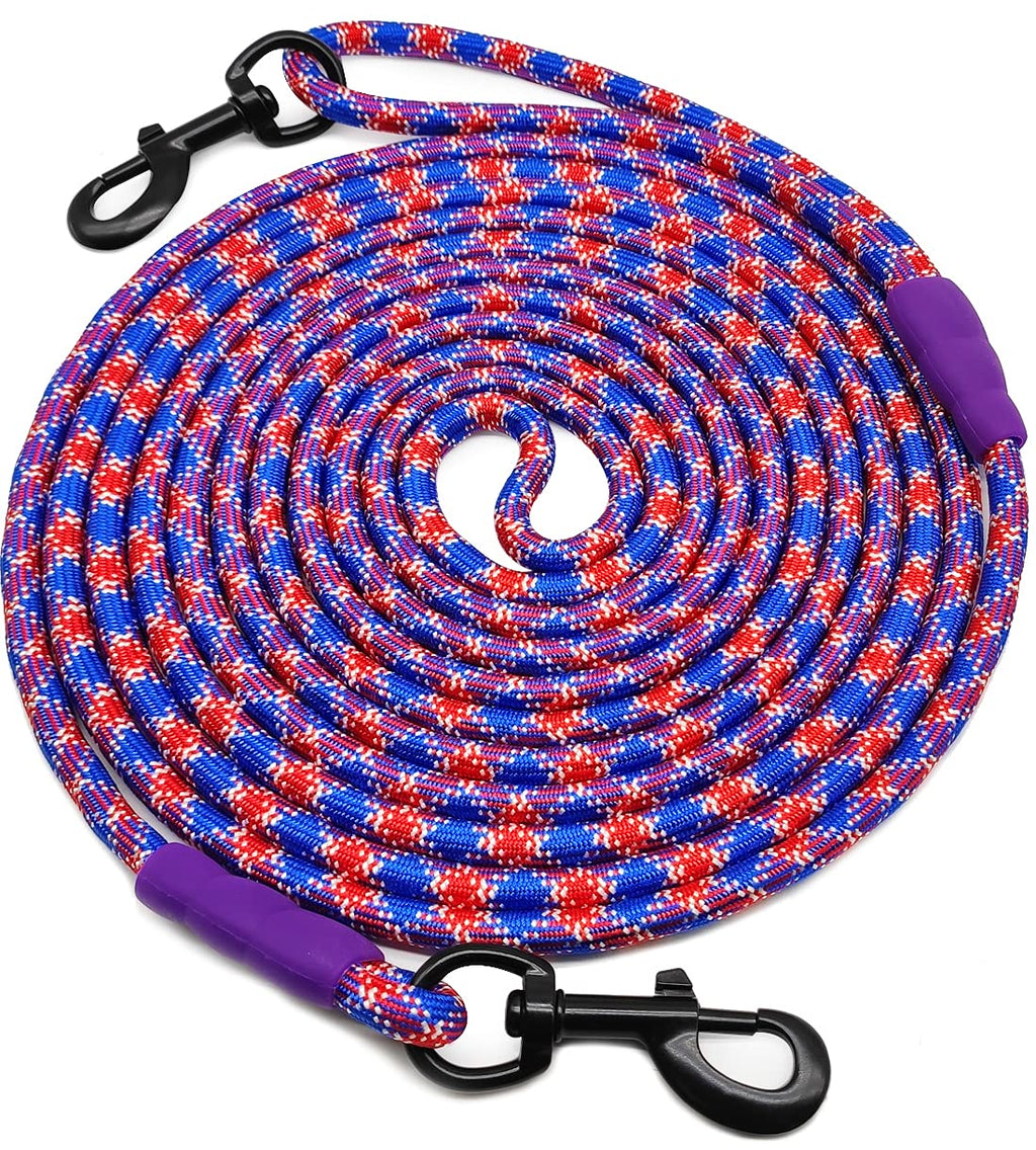 Mycicy 12ft 15ft 22ft 30ft 50ft Tie-Out Long Line Training Rope Leash, Heavy Duty Nylon Recall Lead for Small Medium Large Extra Large Dogs Blue red