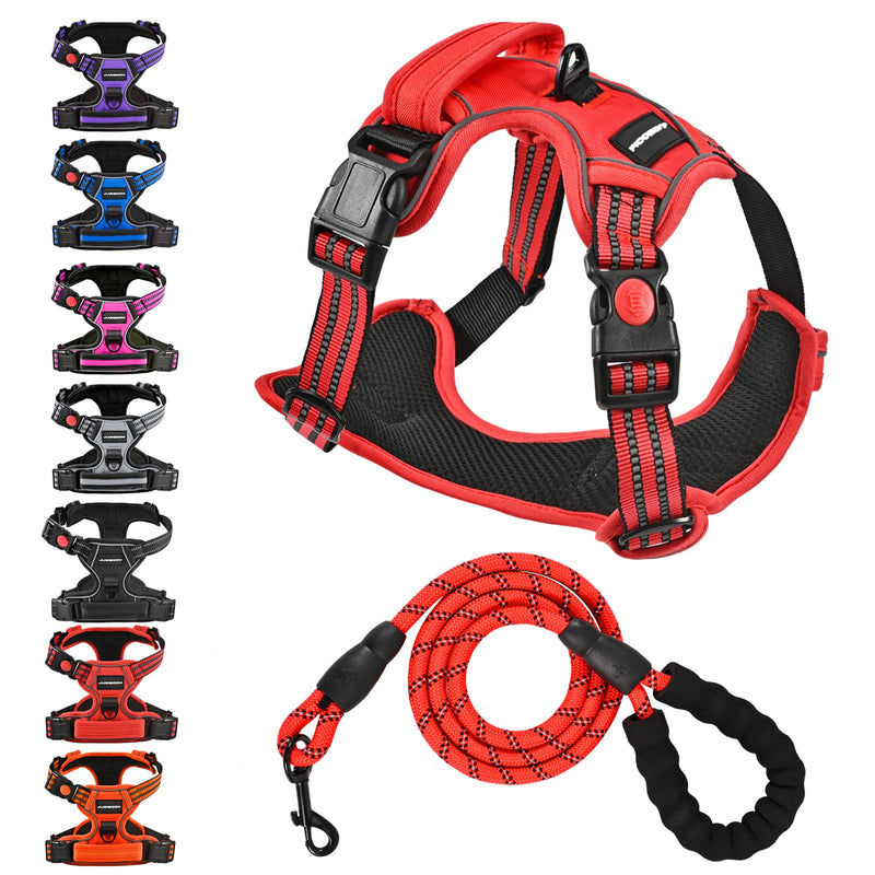 No Pull Dog Harness with A Free Heavy Duty 5ft Dog Leash, Adjustable Soft Padded Dog Vest, Reflective No-Choke Pet Oxford Vest with Easy Control Handle for Small and Large Dogs(Red, Large) Red - PawsPlanet Australia