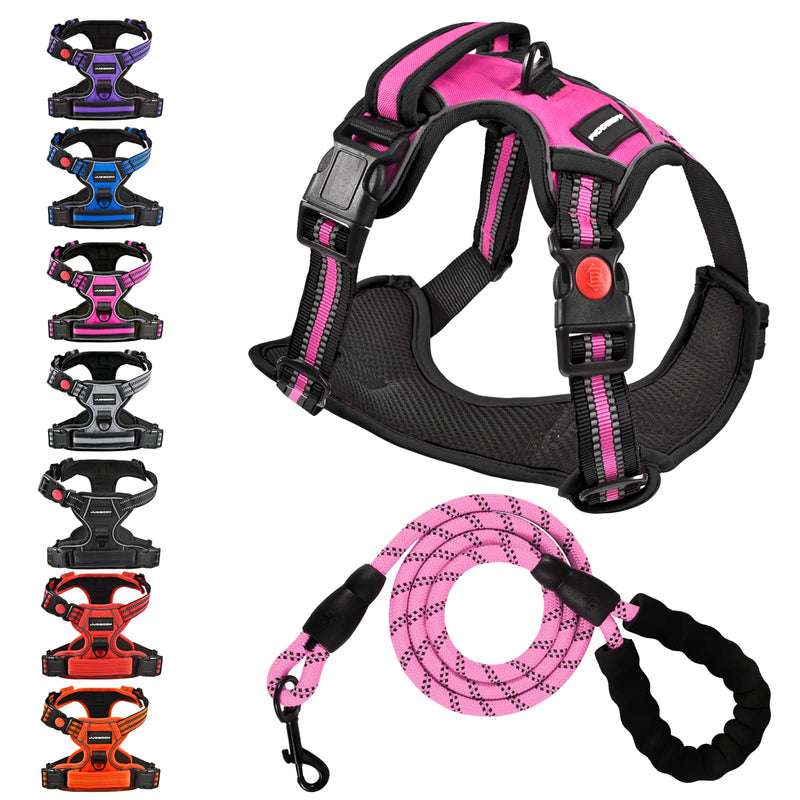 No Pull Dog Harness with A Free Heavy Duty 5ft Dog Leash, Adjustable Soft Padded Dog Vest, Reflective No-Choke Pet Oxford Vest with Easy Control Handle and Dog Leash for Dogs (Pink, Medium) Pink - PawsPlanet Australia