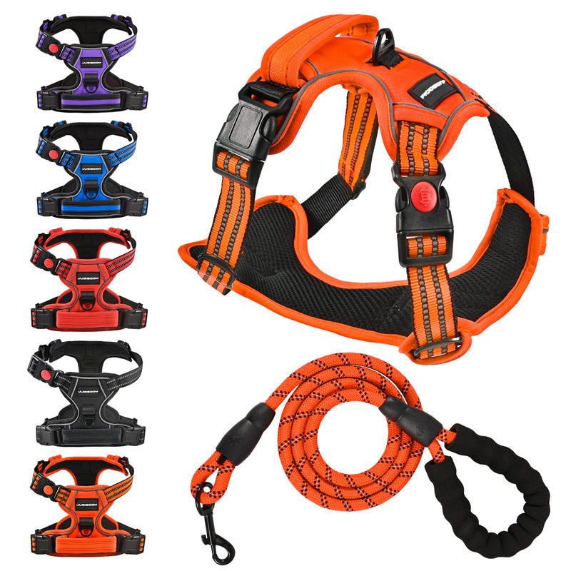Juqiboom No Pull Dog Harness, Adjustable Soft Padded Dog Vest, Reflective No-Choke Pet Oxford Vest with Easy Control Handle for Small and Large Dogs Walking Training Running with ID tag Pocket Orange