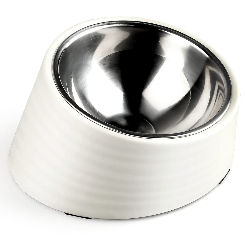 UPPETLY 15°Slanted Stainless Steel Dog Bowl, Tilted Angle No Spill Non-Skid Cat Food Bowl, Stress Free Food Grade Material Feeder for Pets Puppy Small Medium Dogs White
