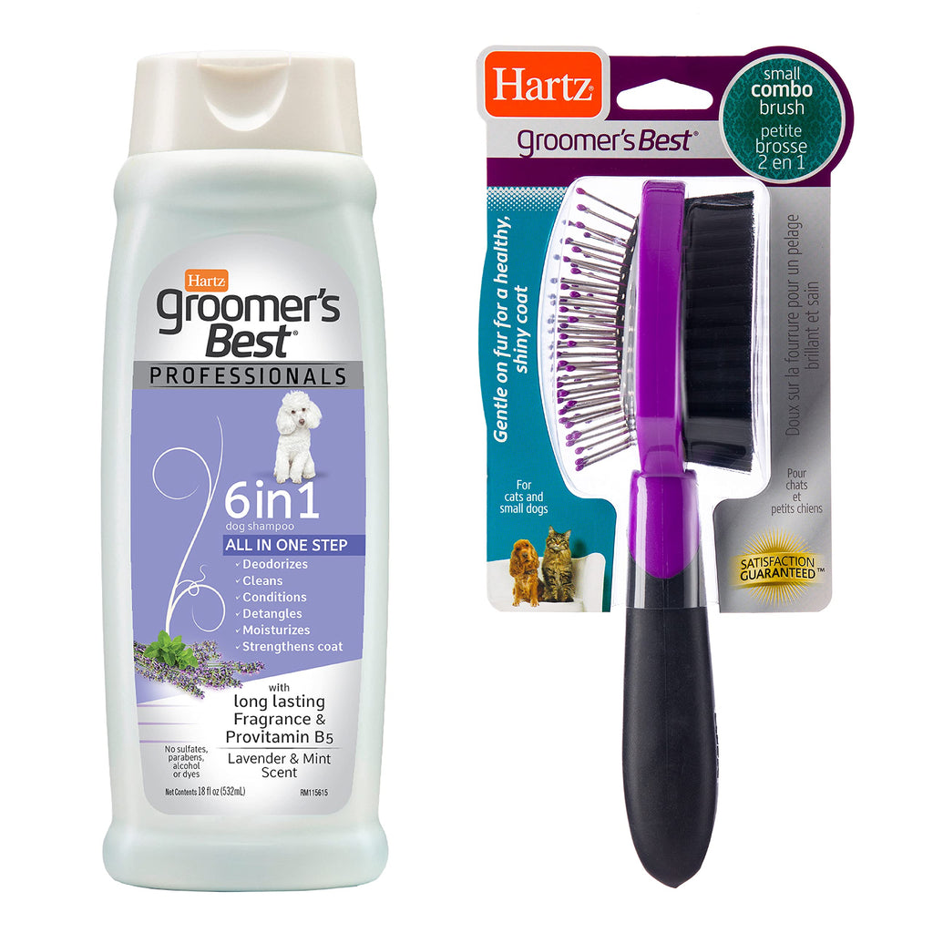 Hartz Grooming Supplies Bundle with Groomer's Best Professionals 6-in-1 Dog Shampoo and Combo Brush for Dogs, Good for All Dogs & Coat Types Brush & Shampoo Bundle