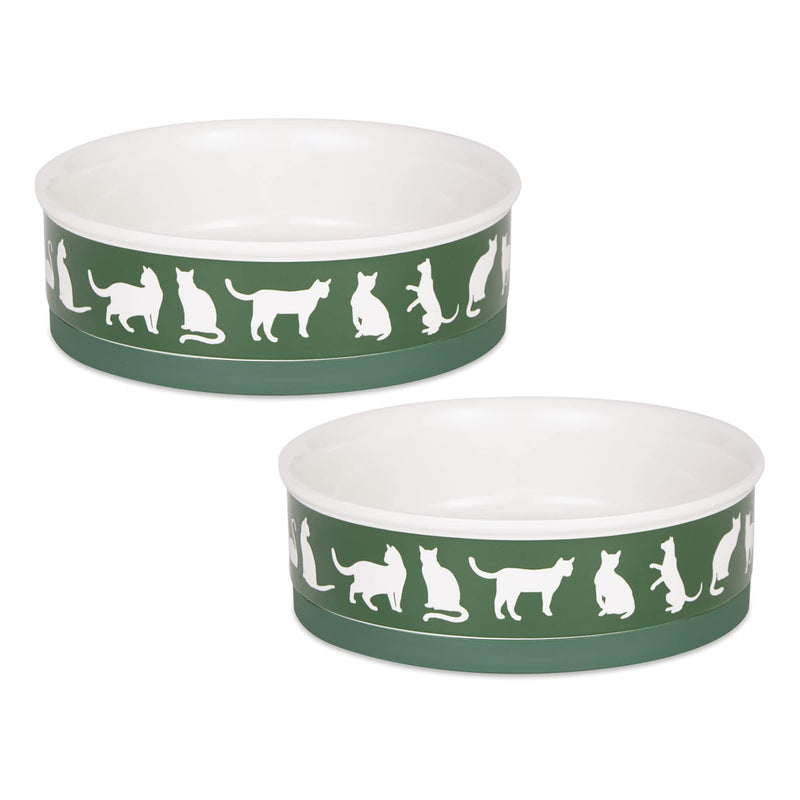 Bone Dry Ceramic Cat Bowls, Microwave & Dishwasher Safe, Large Set, 7.5x2.4, Hunter Green, 2 Count Large Set, 7.5x2.4"