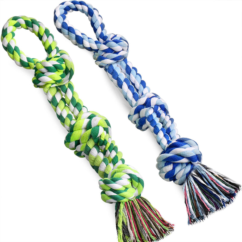 UPSKY Dog Rope Toys 2 Nearly Indestructible Dog Toys, Dog Toy for Medium to Large Breed, Dental Cleaning Chew Toys, Dog Tug Toy for Boredom, Dog Teething Toys, Dog Rope Toy for Aggressive Chewers B-Blue&Green - PawsPlanet Australia