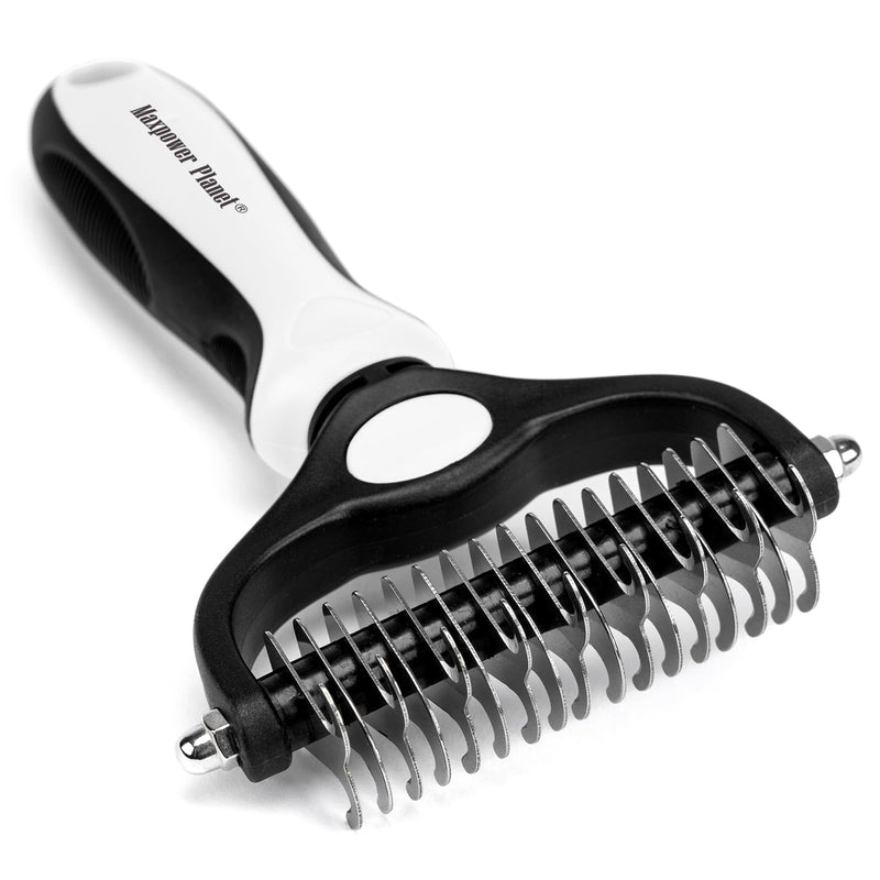 Maxpower Planet Pet Grooming Brush - Double-Sided Undercoat Rake for Dogs and Cats, Extra Wide, Reduces Shedding by 95%, White Large - PawsPlanet Australia