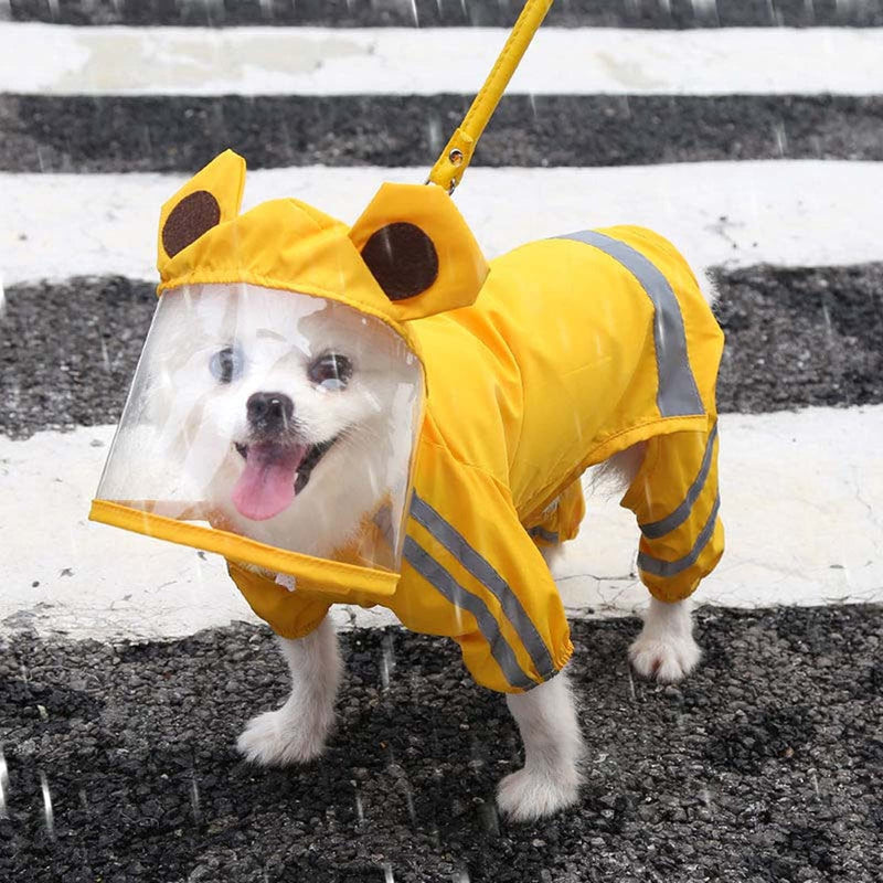 Dog Raincoat,Waterproof Dog Rain Jacket with Safety Reflective Stripe,Hooded Slicker Dachshund Doggy Dog Poncho with Leash for Dogs and Puppies Large Yellow