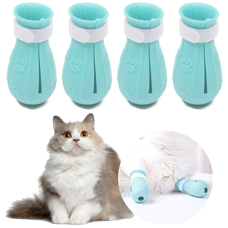 4Pcs Cat Boots for Cats Only Paw Covers Protectors Claws Shoes Paws Wound Boot Silicon Anti Scratch Cat Mittens for Bathing, Nail Clipping, Ears Cleaning, Treatment (Light Blue) Light Blue - PawsPlanet Australia