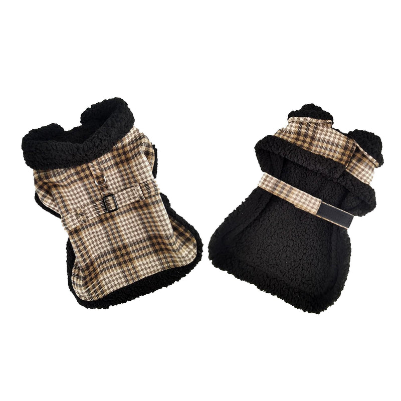 Sherpa-Lined Dog Harness Coat (Small, Brown & White Plaid) Small