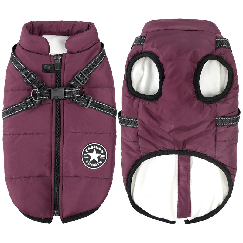 Aiboria Dog Jackets Coat for Winter Windproof Waterproof Skiing Dog Vest Fleece Warm Chest Strap Belt Purple L Violet Large - PawsPlanet Australia
