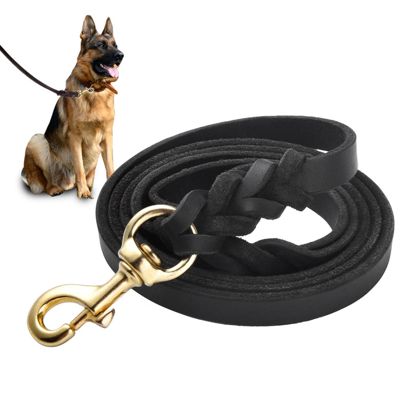 WOPOKY Genuine Leather Dog Leash - Heavy Duty Dog Training Leashes for Large Breed Dogs and Medium Dogs - 4FT / 5FT / 5.6FT Long with Color Black and Brown 4 FT - PawsPlanet Australia