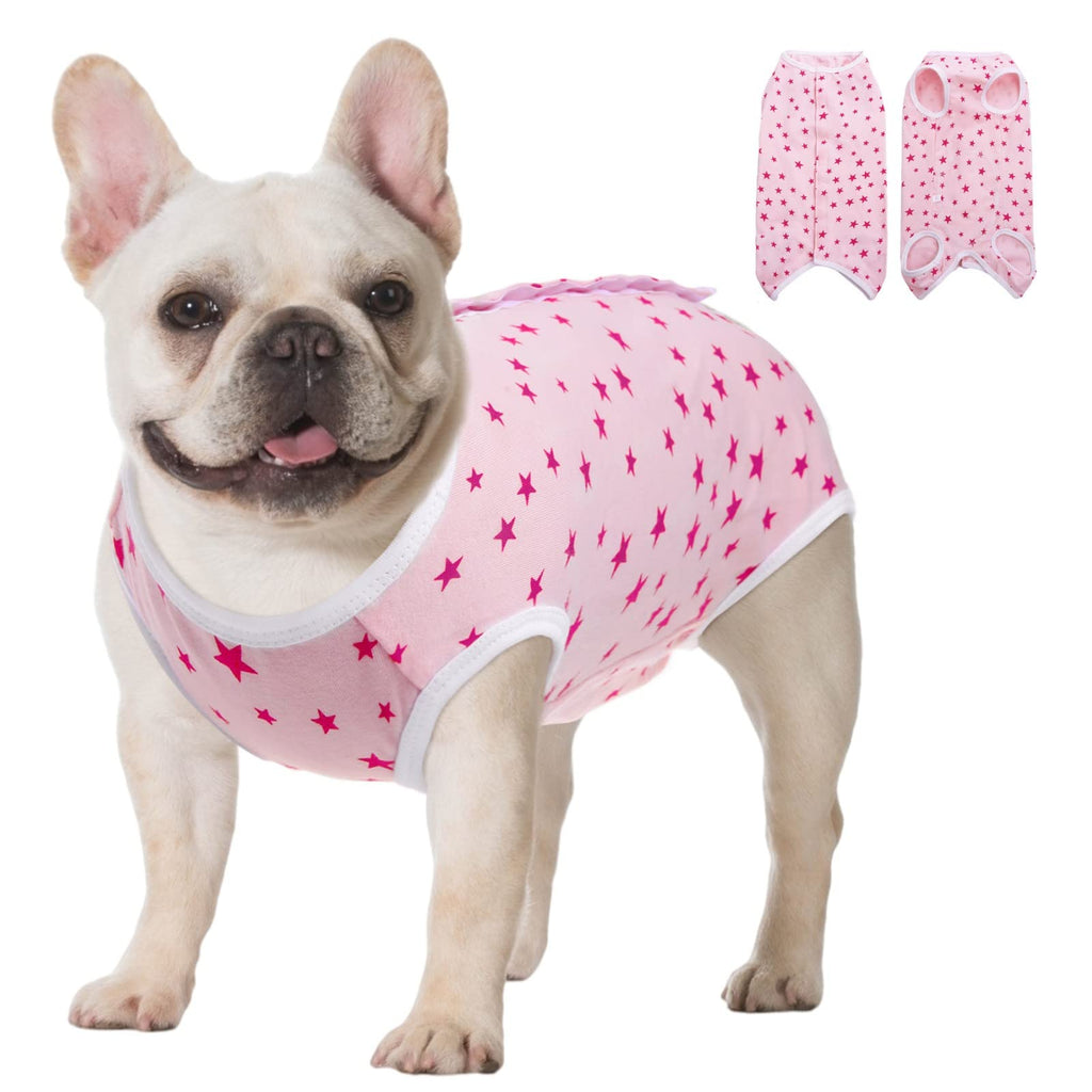 KOESON Recovery Suit for Female Dogs, Dog Recovery Suit After Spay Abdominal Wounds Protector, Bandages Cone E-Collar Alternative Surgical Onesie Anti Licking Medium Pink Stars