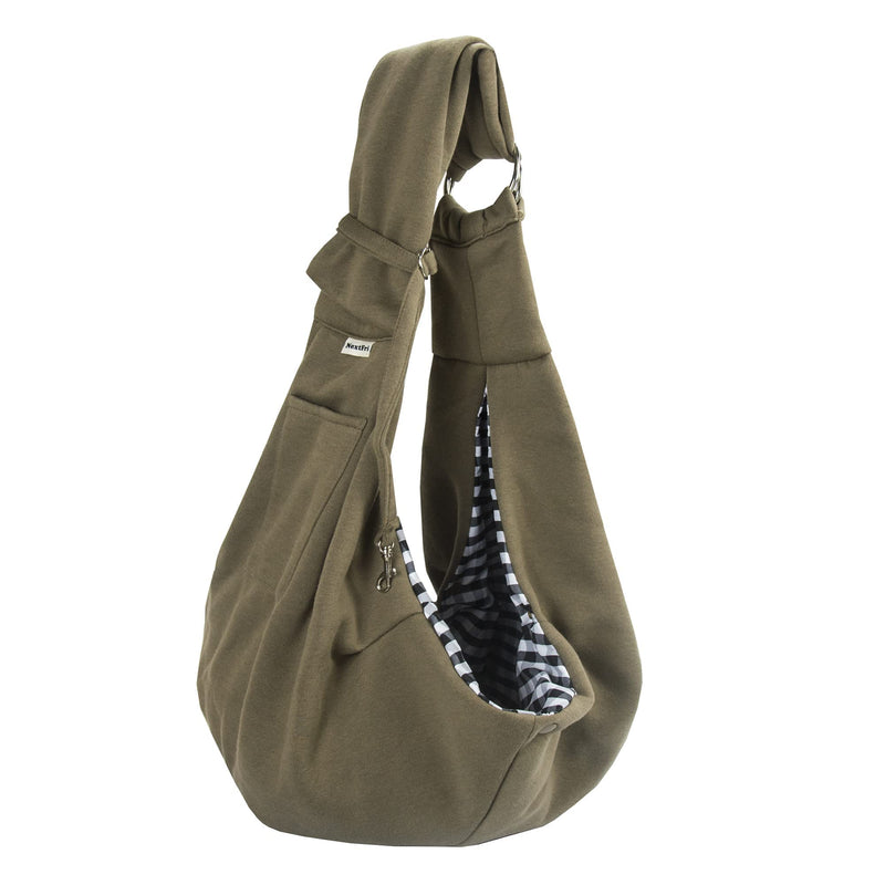 Pet Sling Carrier Adjustable Shoulder Strap Puppy Tote Hands Free Reversible Pet Backpack for Outdoor Travel Classci Khaki Cotton-Khaki - PawsPlanet Australia