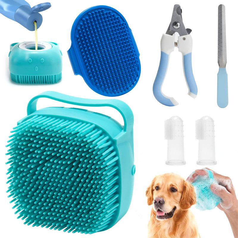 6Pcs Silicone Pet Grooming Set: Bath Massage Dispenser Brush, Finger Toothbrush, Nail Clippers and File for Dogs and Cats - PawsPlanet Australia