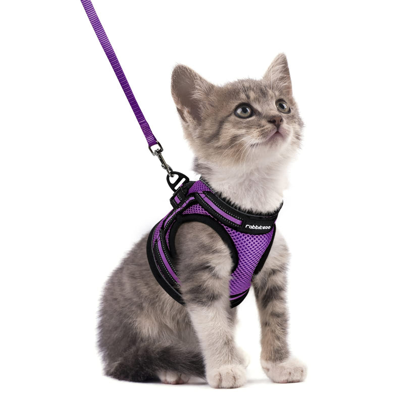 rabbitgoo Cat Harness and Leash Set for Walking Escape Proof, Adjustable Soft Kittens Vest with Reflective Strip for Cats, Comfortable Outdoor Vest, Purple, S Small - PawsPlanet Australia