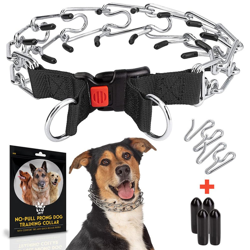 Prong Collar for Dogs - No Pull Choke Collar for Dogs, Pinch Collar for Dogs, Adjustable Quick Release Dog Training Collar for Small, Medium, Large Breed Sizes - Stainless Steel Metal Dog Choker Chain Black Medium: 16 - 18" / 50 lbs - PawsPlanet Australia