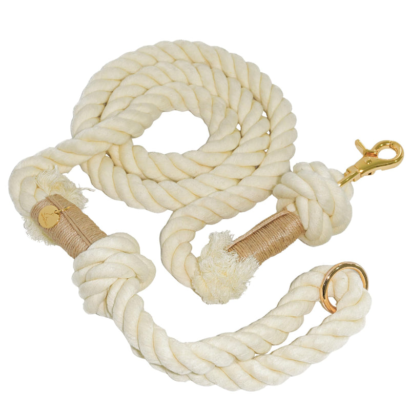 Braided Cotton Rope Dog Leash for Medium & Large Dogs – Enjoy Tangle-Free Walks with Soft Comfortable Grip & Reliable Control – Durable for Daily Walks, Training & Special Moments - Warm Cream - PawsPlanet Australia
