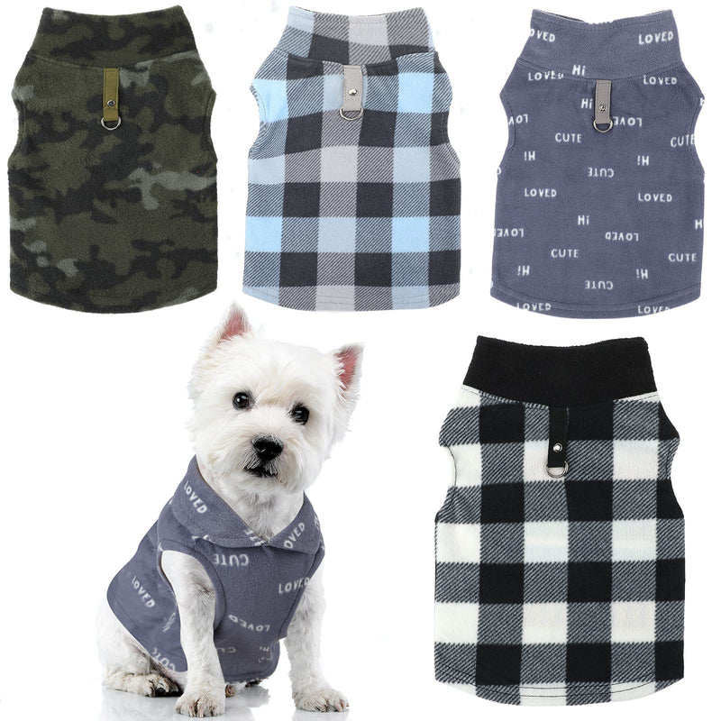 4 Pieces Winter Fabric Dog Sweater with Leash Ring Soft Fleece Vest Dog Clothes Plaid Camouflage Warm Puppy Dog Jacket Pullover Clothes for Small Dogs Cat Puppy Chihuahua(M) M(Neck:11.8-12.6” Chest:16.5-18.5”) - PawsPlanet Australia