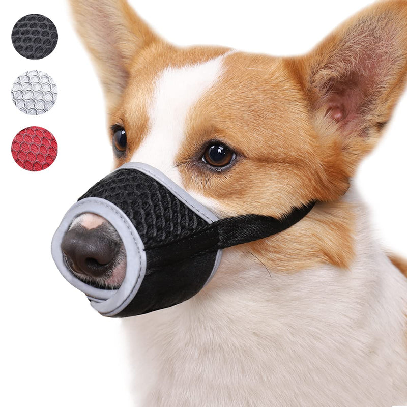 Dog Muzzle, Soft Muzzle for Small Medium Dogs Dachshund Corgi Poodle, Adjustable Reflective Muzzles for Biting Chewing and Grooming, Breathable Mesh M-(Snout 5.5-7.9'') Black - PawsPlanet Australia